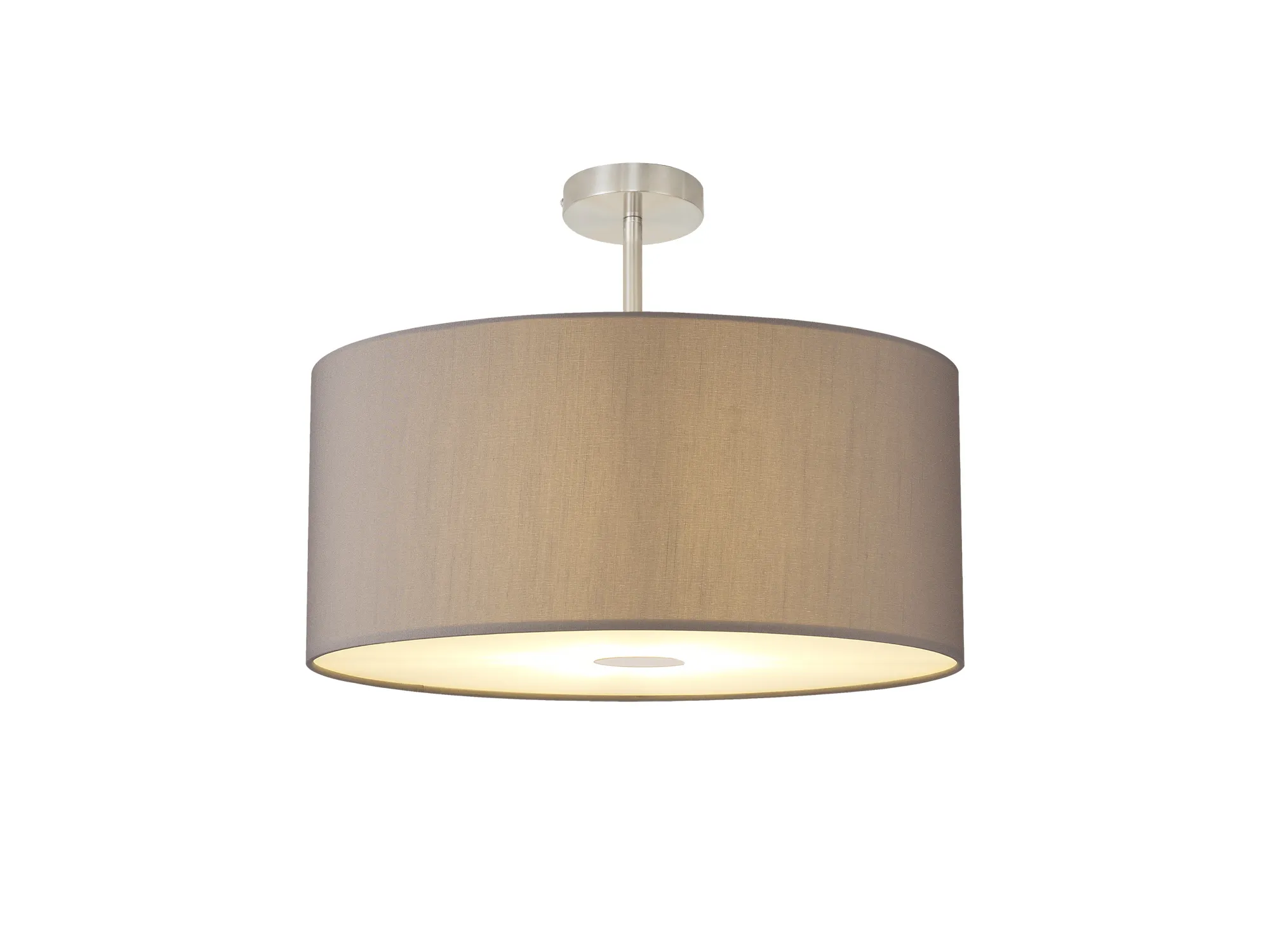 DK0278  Baymont 60cm Semi Flush 1 Light Satin Nickel; GreyWhite Laminate; Frosted Diffuser